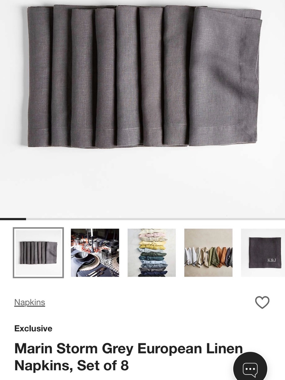 Crate&Barrel Gray Linen Napkins - Set of Eight